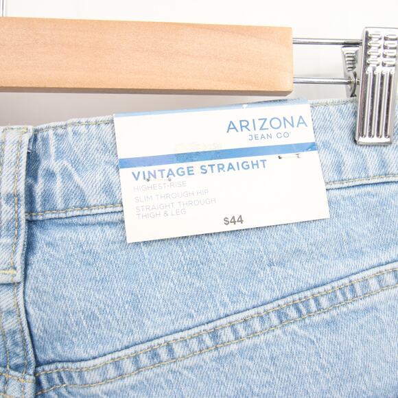 Arizona Jeans Light Wash Blue Distressed Raw Hem High Rise Vintage Straight 15 - Picture 8 of 14